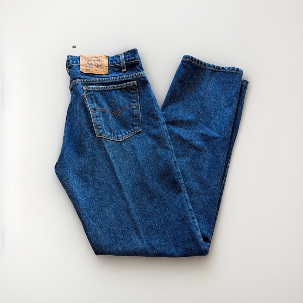 Vintage Levis 505 Jeans Mens 36 x 34 Denim Regular Fit Straight Leg Orange Tab
